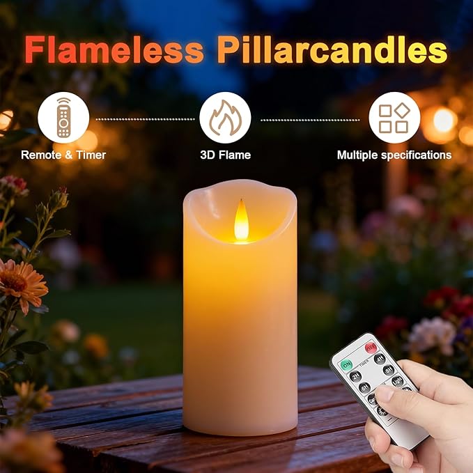Autbye Rechargeable Flameless Candle, Realistic 3D Flickering Warm Flame, LED Candle with Remote Control & Timer for Holiday, Wedding, Patio and Home Decoration(Set of 1)