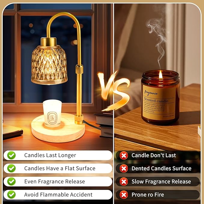Candle Warmer Lamp with Timer, 3 Bulbs, Adjustable Height, 2/4/8H Auto Shut-Off for Home Office Décor, Ideal Gift (Amber)