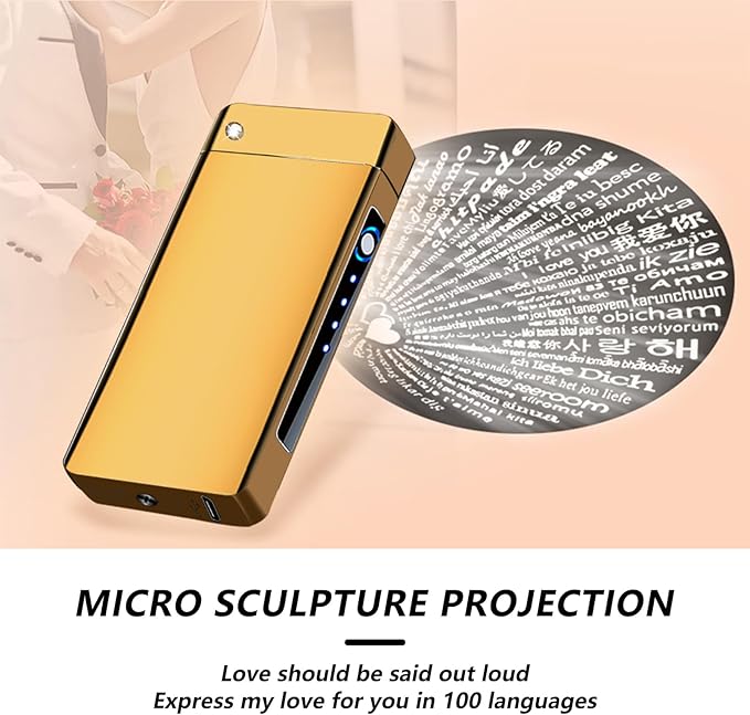 BABOBIU Plasma Lighter Rechargeable Lighters Arc Lighter Windproof Lighters Metal Body Battery Display Big Arc Flame Push Button Type-C Fast Charging for Candles Incense Fireplace Outdoor (Gold)