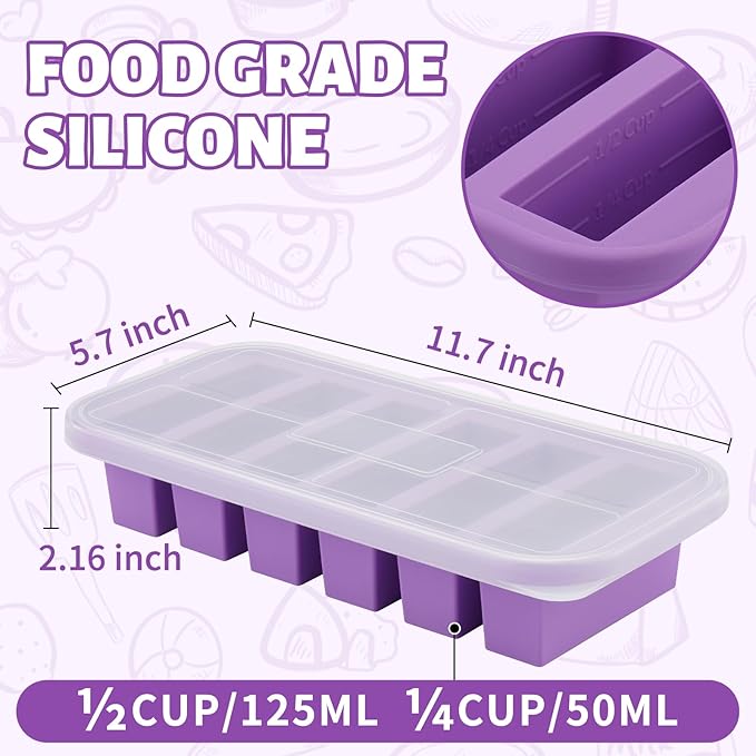 SHIKORI Silicone Freezer Molds With Lids, Easy Meal Prep Container and Kitchen Storage Solution, Silicone Molds for Food, Soup, Smoothie Storage and More (Purple-6 Cup)