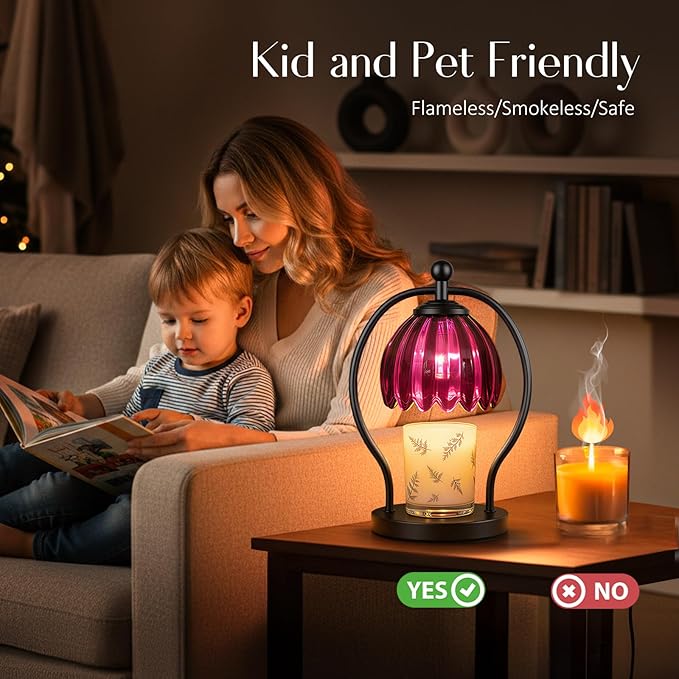 Candle Warmer Lamp, Dimmable Candle Warmer with Timer, Vintage Candles Wax Warmers for Jar Candles Christmas Birthday Gifts for Women Mom, New Home Decor for Bedroom Living Room, Purple Black