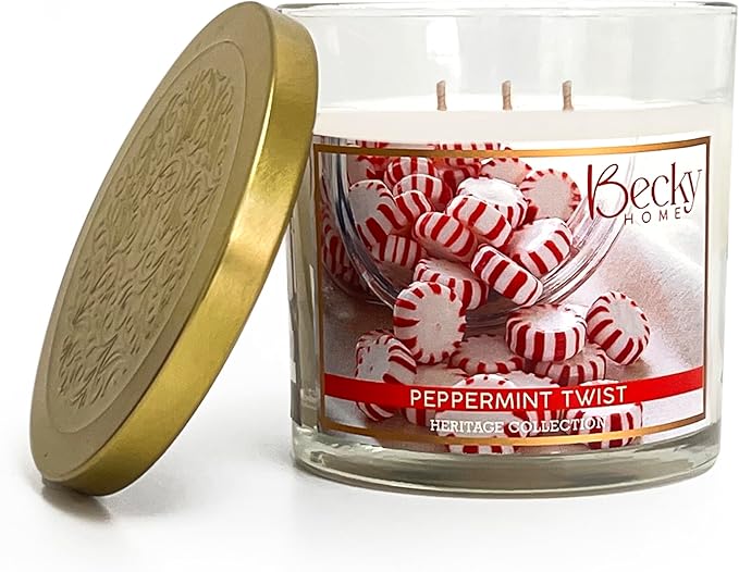 Peppermint Scented 3-Wick Candle in Glass Jar | Candles for Home | 14.5oz Rustic Home Decor Novelty Candle | 60 Hour Burn Time Candle