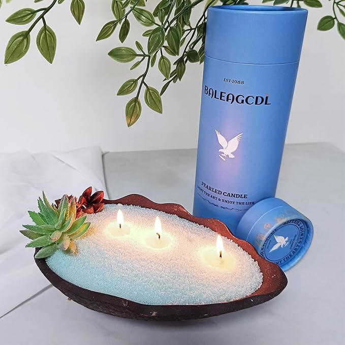 Saltwind Still Pearled Candle – 18 Oz Sea Salt Scented Sand Candles with 30 Wicks | Refillable Light Blue Wax Long-Lasting Powder 120 Hours Clean Burning for DIY