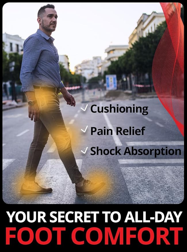 CRUVHEAL Work Comfort Orthotic Insoles - Anti Fatigue Shoe Insert Men Women - Low Arch Support - Shock Absorption - Foot Pain Relief - Work Boot Insoles (S-M, Fire)