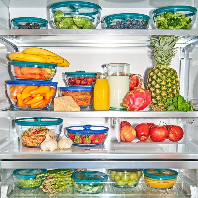 Anyday 4-Piece Medium Glass Food Storage with Glass Lids | Plastic-Free Meal Prep & Microwave Cookware | Stackable Airtight Storage Container with Vented Lid for Microwave-Safe Reheating