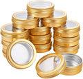 BENECREAT 14 Pack 2 OZ Tin Cans Screw Top Round Aluminum Cans Screw Lid Containers with Clear Window - Great for Store Spices, Candies, Tea or Gift Giving (Gold)