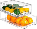 bealy 2 Pack Stackable Clear Storage Drawer,Clear Refrigerator Organizers and Storage Drawer, Pull Out Drawer for Fridge Kitchen Bathroom Cabinet Closet Organizer Pantry