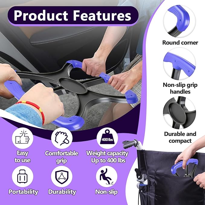 4-in-1 Mobility Independence Set, Incl Car Door Handle For Elderly, Portable Standing Aid, Adjustable Car Door Handle with Lift Assist Hook, Car Door Assist Handle for Elderly, Disabled and Pregnant
