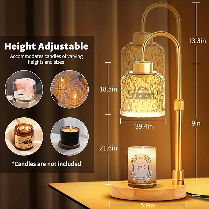 Candle Warmer Lamp Dimmable with Timer and 3 Bulbs, Adjustable Height & Brightness, Electric Candle Wax Warmer for Jar Candles, House Warming Gifts New Home Decor (Amber)