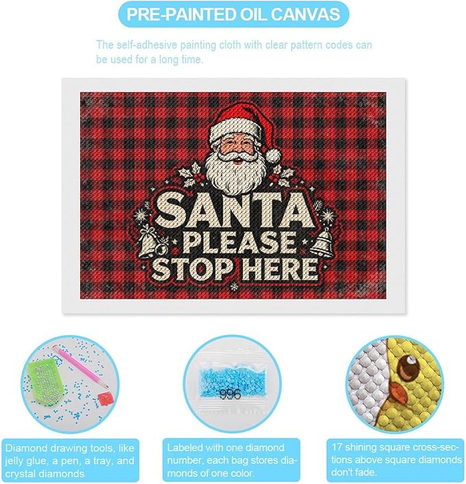 AIVKIEJK Diamond Painting Kits for Adults - Christmas Santa Please Stop Here Painting DIY 5D Full Drill Diamond Dots Paintings with Diamonds Gem Art and Crafts Home Decor 8"x12"