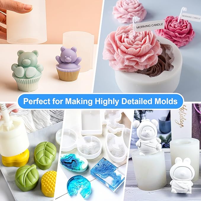 MITINU Silicone Mold Making Kit, 38.8oz 15A Elastic Liquid Silica Gel for Casting Resin molds and Candle & Soap Mold,Fast Cure Translucent Platinum Silicone Rubber