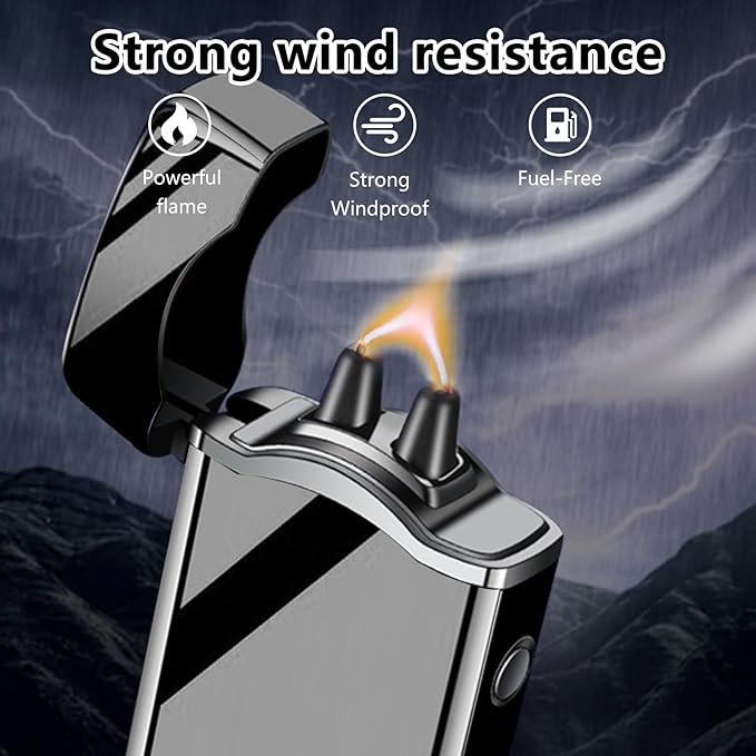 SKRFIRE Rechargeable Plasma Lighter Arc Lighter– Windproof Lighters Electric Lighters with Upgraded Dual Arc, Digital Battery Display & Touch Ignition for Outdoor, Candle & BBQ Use (Black Ice)