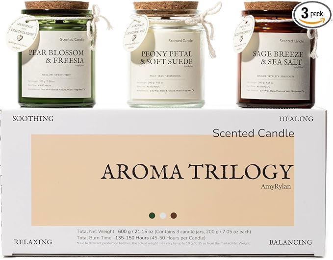 3 Pack Non-Toxic Soy Wax Scented Candles Gift Set for Women, 21.15oz Wooden Wick Candle for Home, 135H Long Burn Time, Aromatherapy Candles, Birthday, Anniversaries, Wedding, Christmas