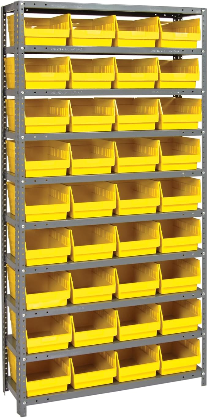 Quantum Storage Systems 1875-208YL Store More Steel Shelving Unit with 6" Shelf Bins, 18" D x 36" W x 75" H, Yellow
