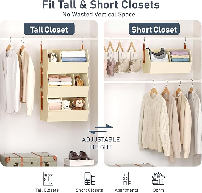 Hanging Closet Organizer Extra Large, Clothes Hanging Shelves for Closet with Divider, Collapsible Closet Storage System, Fabric Closet Hanging Organizer for Home, Dorm, Rv, ,Handbags, Underwear, Sock