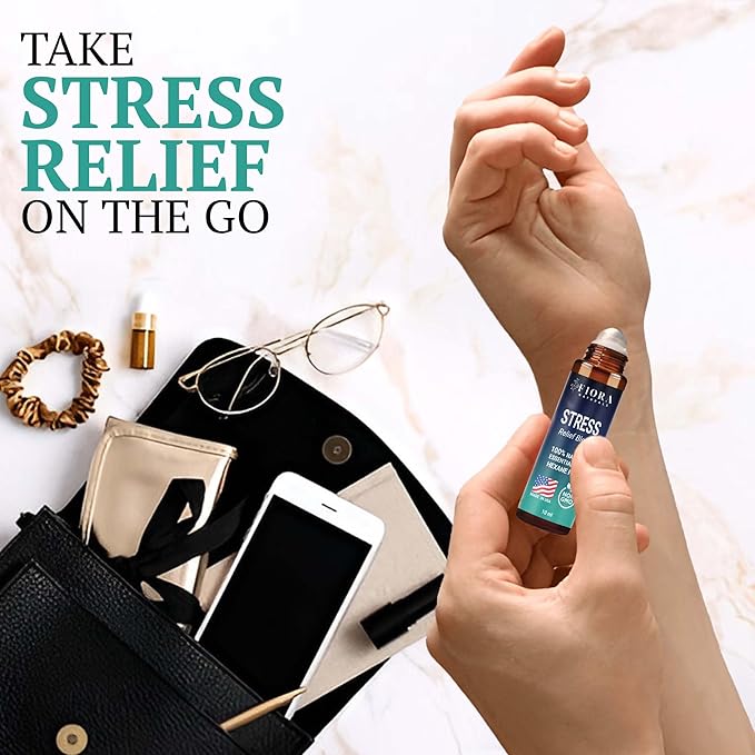 Stress Relief Essential Oil Roll On – Calming Essential Oils Blend for Relaxation & Wellness Rituals - Aromatherapy Roller, Destress Gifts for Women & Men by Fiora Naturals