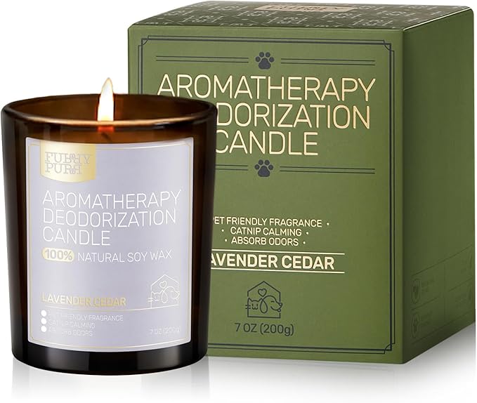 Odor Eliminating Candle, Lavender Cedar Scented Candle, Pet-Friendly Soy Candles, 60 Hours, 7 oz