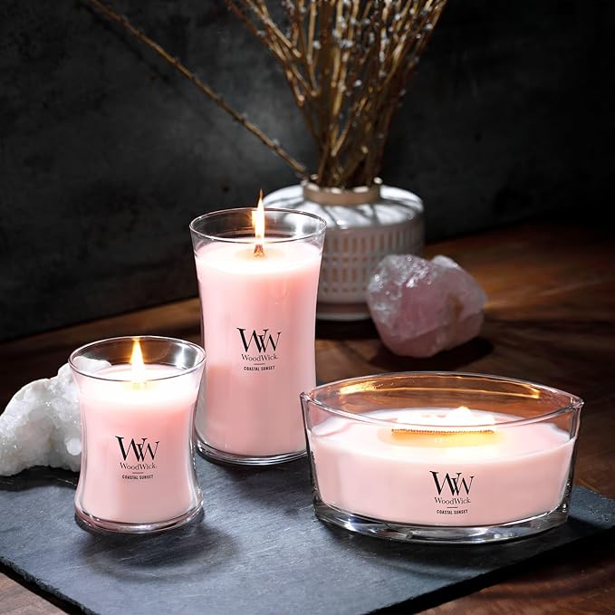 WoodWick Coastal Sunset Gifts for Women and Men, 16 oz Ellipse Candle with Crackling Wick