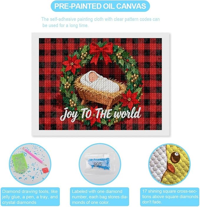 AIVKIEJK Diamond Painting Kits for Adults - Faith Christmas World Joy Painting DIY 5D Full Drill Diamond Dots Paintings with Diamonds Gem Art and Crafts Home Decor 12"x16"