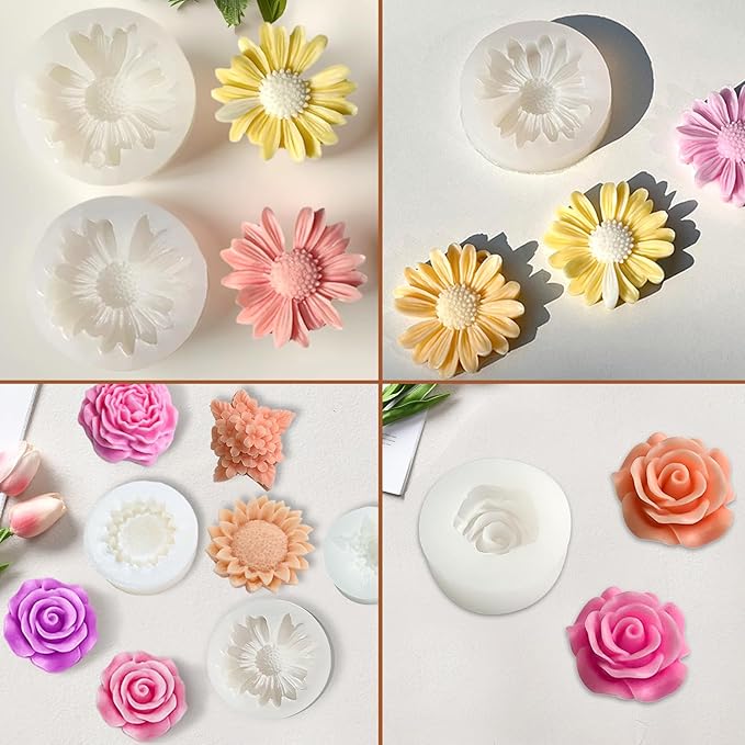 6 Pack Candle Molds for Candle Making, Moldes para Velas, Flower Molds Silicone Candle Molds for DIY Scented Candle, Soy Wax, Cake, Soap, Resin Casting Craft Making