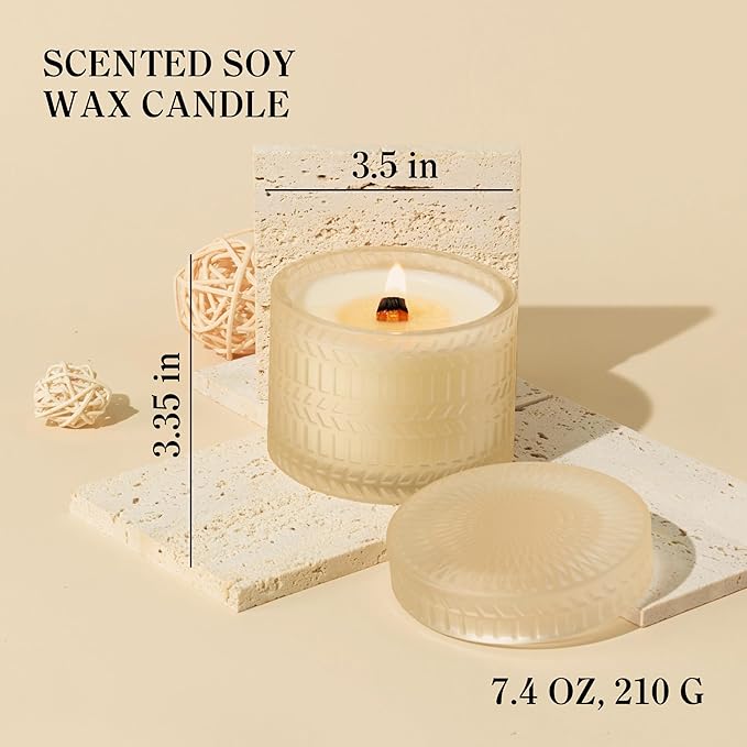 Vanilla Coconut Scented Candle, Crackling Wood Wick Natural Soy Candles Non Toxic, 7.4oz Soy Wax, 55 Hours Clean Burn,Long-Lasting Scented Candles Gift for Women,Relaxing,Home Scented