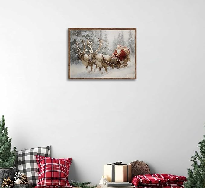 Paint by Number Kit for Adults & Kids, Christmas Santa Reindeer Sleigh 16x20 Inch, DIY Acrylic Painting Kit with Brushes & Paints, Holiday Art Craft for Home Decor Unframed