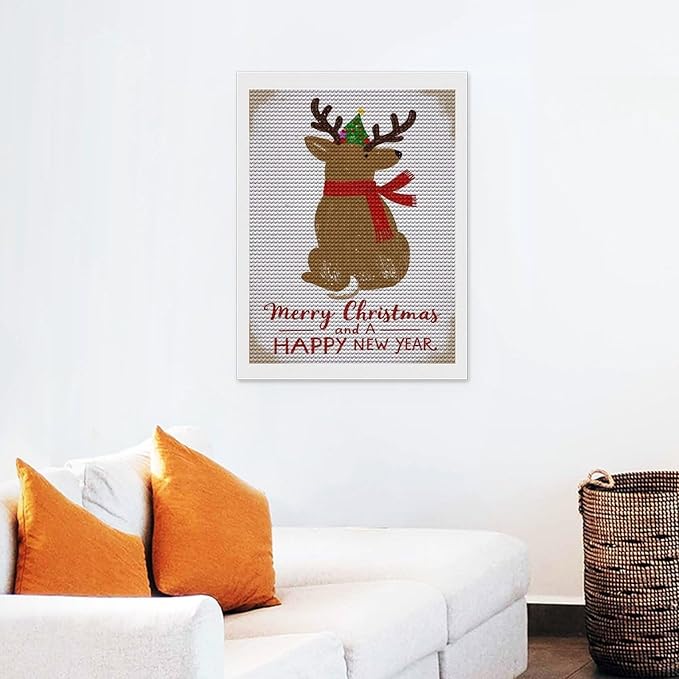 Diamond Painting Kits for Adults - Merry Christmas And Happy New Year Red Antlers & Scarf Painting DIY 5D Full Drill Diamond Dots Paintings with Diamonds Gem Art And Crafts Home Decor 12"x16"