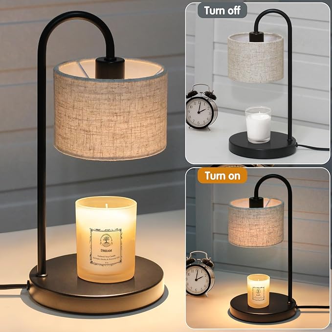 FINCMY Candle Warmer Lamp with Timer, Dimmable Candle Wax Warmer Candle Lamp Warmer for Scented Candles with 2 Bulbs, House Warming Gifts Birthday Gifts for Women Home Decor - Linen