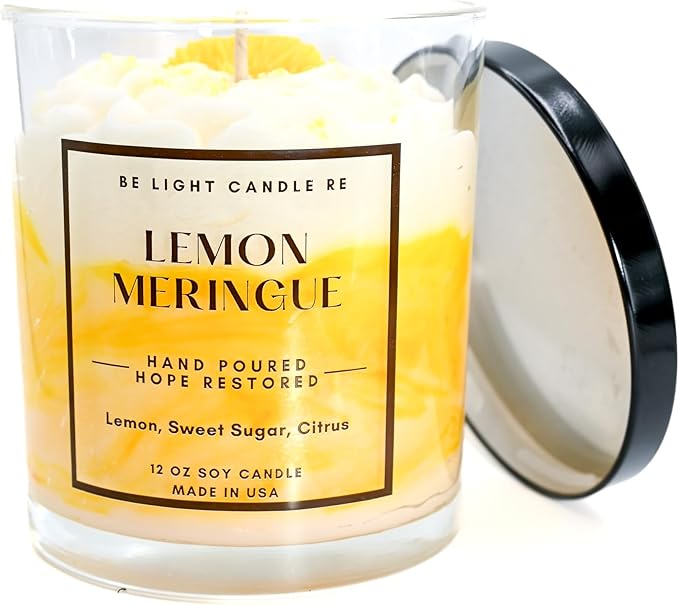 Lemon Candle | Purpose-Driven Soy for Women Scented | 12oz Whipped Topping | Non-Toxic Soy Candle Food Gifts for Women | Be Light Candle RE (Lemon Meringue)