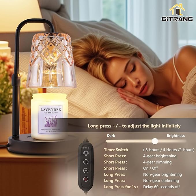 Candle Warming Lamp with Timer Dimmer,House Warming Gifts New Home Decor, Birthday Gifts for Women Mom,Height Adjustable Wax Melts Warmer for Jar Candles with 3 Bulbs，Mother's Day Gifts Decor Lamp