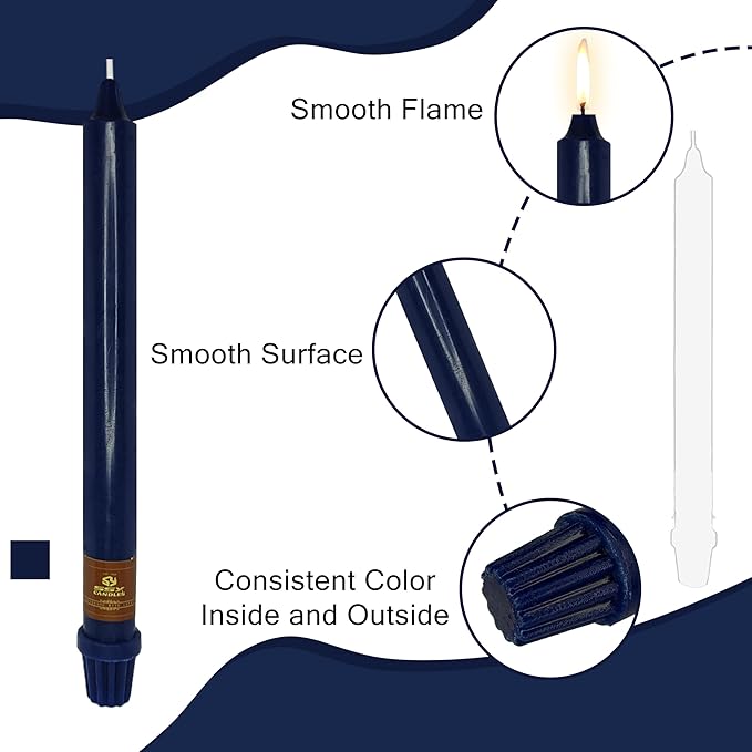 Navy Taper Candle 10 Inch Long Candlesticks Unscented Dripless Tapered Candle Set for Home Decor Wedding Party Dinner Candles, 4 Pack