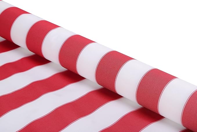 Stripe Waterproof Canvas Awning Fabric Fabric Waterproof Outdoor Fabric 60" Red_White (1 Yards) (Cut Separately by Yard for Prime Orders)