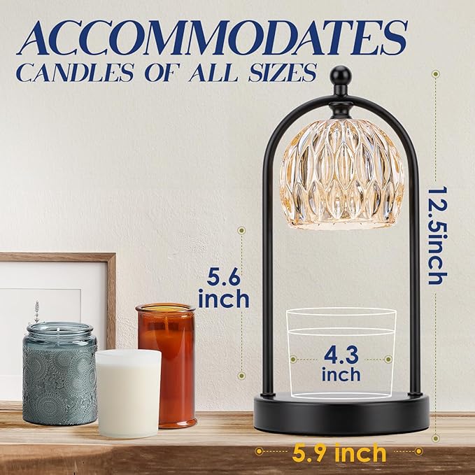 Soilsiu Candle Warmer Lamp With Timer, Electric Glass Light for Bedroom, Dimmable Wax Melts for Jars, Beside Lamp Gifts for Women Home Decor (2 Bulbs Included)