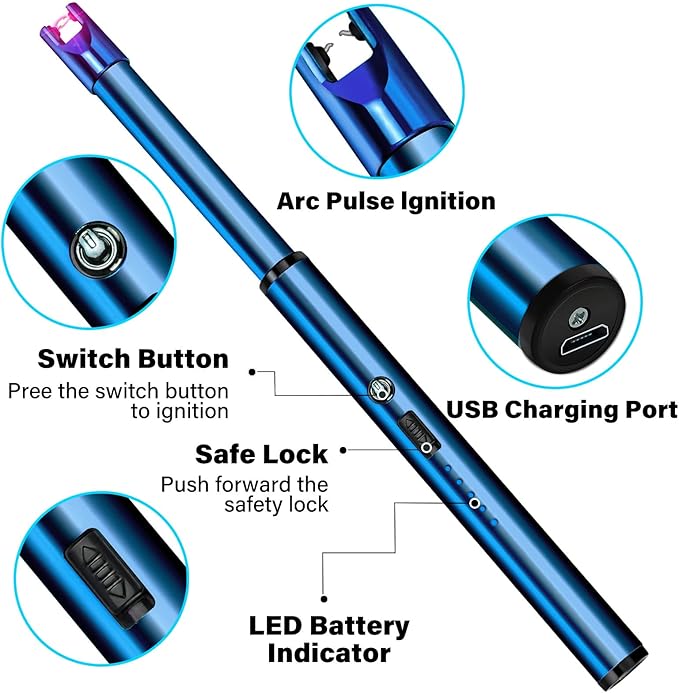 Navpeak Electric Candle Lighter Windproof USB Rechargeable Flameless Long Neck Lighter for Candles Gas Stove Fireplace BBQ Kitchen Grills (Blue)