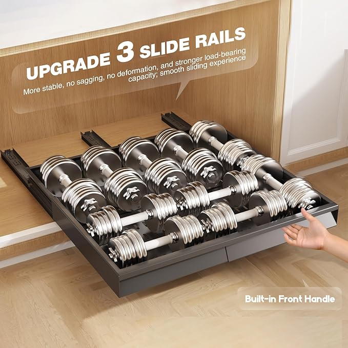 2 Pack Pull Out Cabinet Organizer With Raising Pad for Framed Cabinets,Expandable Width (15"-25") and Depth (17"-24"),3 Slide Rails Slide Out Drawers with Handle,No-Drill Roll Out Shelf,Black