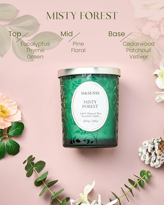 M&SENSE Eucalyptus Pine Soy Candle, Cracking Wooden Wick 18oz 100 Hours Slow Burning Non Toxic, Winter Aromatherapy Candle for Home Fragrance Relaxation, Housewarming Gifts for Men & Women