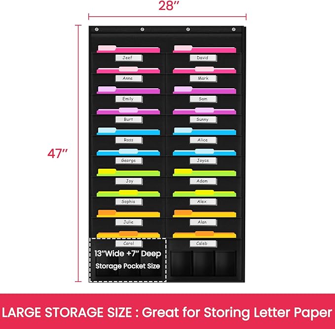 Godery Heavy Duty Storage Pocket Chart for Classroom and Office, Clear Storage Pocket Chart for Files Folder (20+6 Pockets & Nametag)