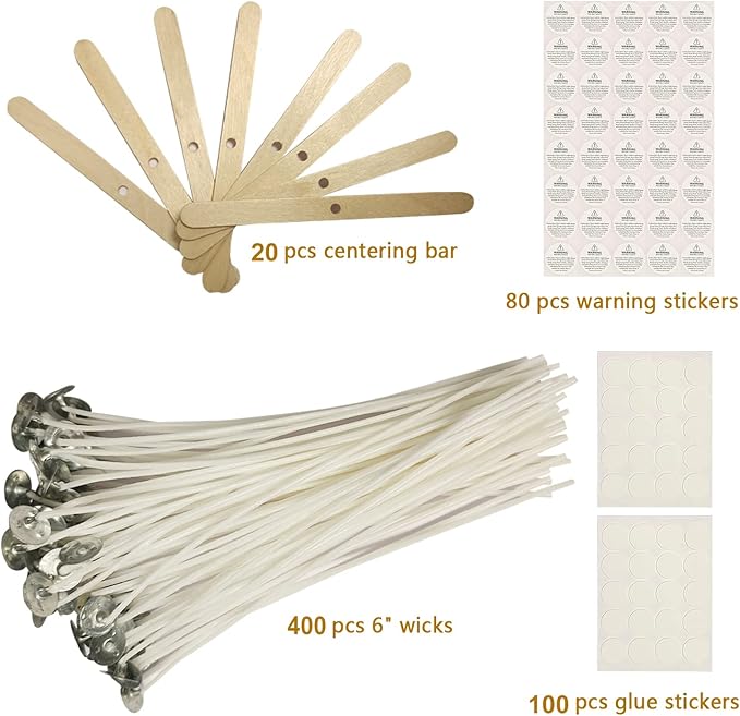 400 Piece Cotton Candle Wick 6" Pre-Waxed for DIY Candle Making