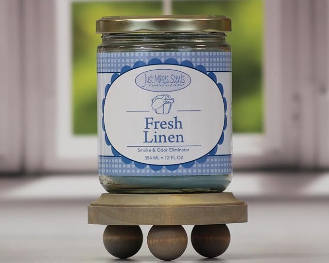 Fresh Linen Scented Smoke and Odor Eliminator Candle - Clean Fresh Scent - Blended Soy Wax by Just Makes Scents (12 oz)
