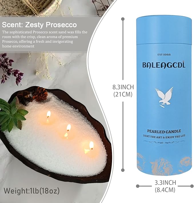 18oz(1.1lb) Pearled Candle with 30 Wicks -MANNYCOM Prosecco Breeze White Scented Candles -Refillable Pearl Waxs - Smokeless Burns up to 110 Hours for Wedding Decor and Crafts