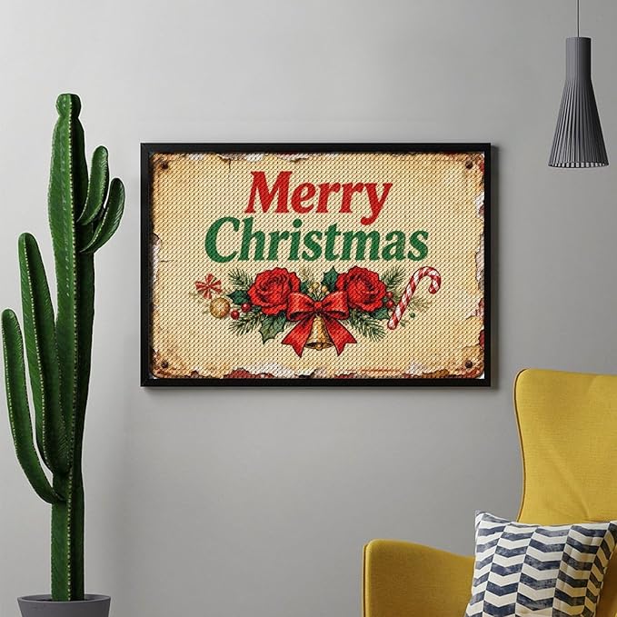 AIVKIEJK Diamond Painting Kits for Adults - Merry Christmas Santa, Holly & Vintage Painting DIY 5D Full Drill Diamond Dots Paintings with Diamonds Gem Art and Crafts Home Decor 8"x12"