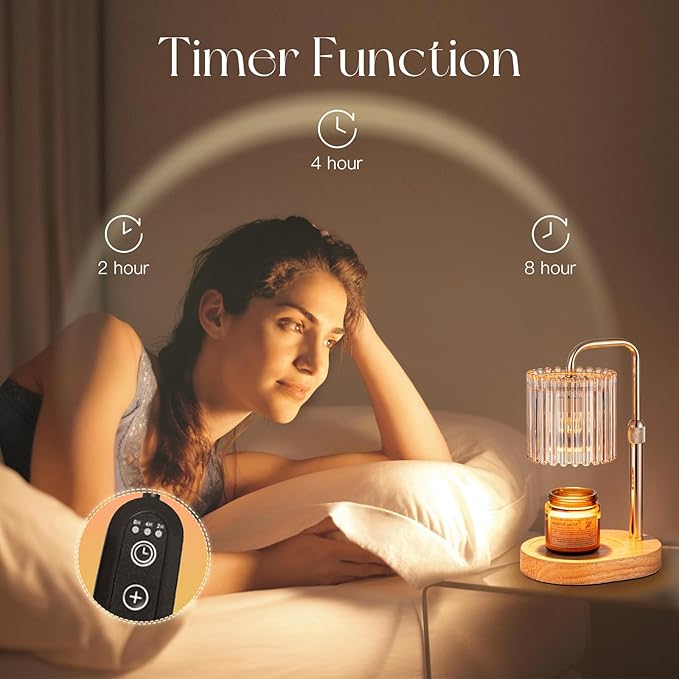 Candeldo Candle Warmer Lamp with Timer: Gold Candle Warming Lamp Height Adjustable Wax Melt Warmer Dimmable Modern Farmhouse New Home Bedroom Decor Mothers Day Housewarming Gift for Women