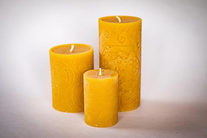 BeeTheLight Beeswax Pillar Candle - 100% Pure Bees Wax - Choose Your Size and Color - 72 Hour Burn Time - Fits 3x6 Holder - Unscented - Natural Light Honey Scent (Orange Sunrise, Large)
