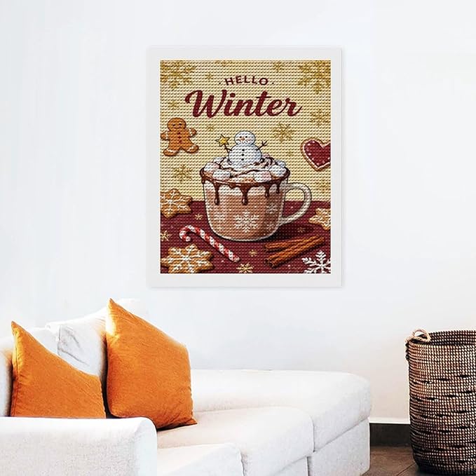 Diamond Painting Kits for Adults - Hello Winter Ice Cream & Gingerbread Snowflakes & Candles Painting DIY 5D Full Drill Diamond Dots Paintings with Diamonds Gem Art And Crafts Home Decor 16"x20"