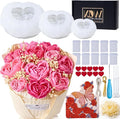 Heart Rose Silicone Molds Heart Candle Making Kit with Candle Wicks 3D Flower Silicone Molds for Candles DIY Handmade Soap Mould for Valentine's Day Gift