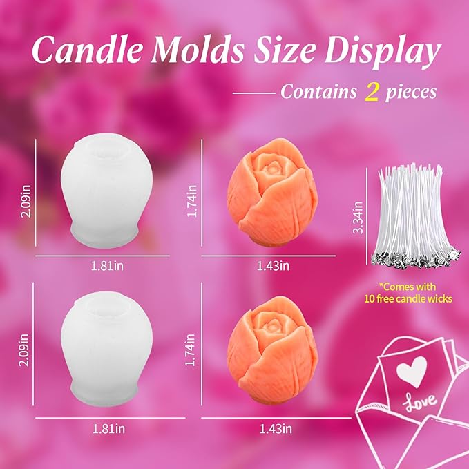 2Pcs Tulip Silicone Candle Flower Wax Mold Silicone for Candles Resin Making Molds Moldes De Silicona para Hacer Velas Artesanales De Silicona,for Making Mothers Day Gifts for Mom Daughter