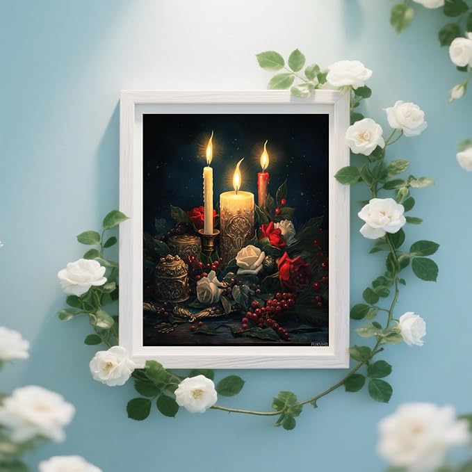 FUKVHIL Paint by Numbers Kit Digital Painting Christmas Candle DIY Oil Painting Drawing Canvas with Brushes Art Decorations 40x50cm