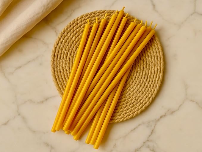 100 All Natural Décor 100% Pure Beeswax Taper Candles – Bulk, Tall (12 in), Unscented, Dripless, Smokeless, Slow Burning, Non Toxic, Honey Scent - for Home, Dinner, Cake, Church, Hanukkah, Christmas