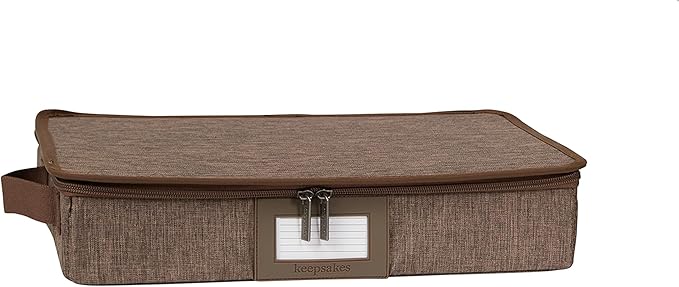 Covermates Keepsakes Zip-Top Storage Box Set, 3 Pack Heavy Duty Polyester Organizer Bins, Stackable Design, ID Window, Reinforced Handles, Closet Home Storage, Brown Heather