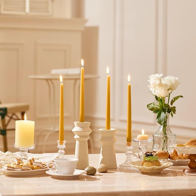 12-Inch Tall Dripless Taper Candles Set of 4 - Mustard Yellow Tapered Candles, Perfect for Spring - Smokeless, Unscented, Long Burning - Hand Poured, Colored Tall Candlesticks - Mustard